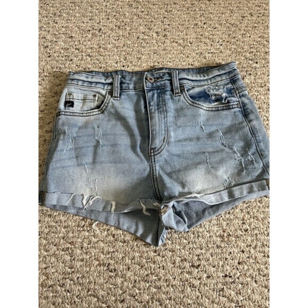 RANCAN Cuffed Ripped‎ Jean Shorts SIZE Medium Light Wash